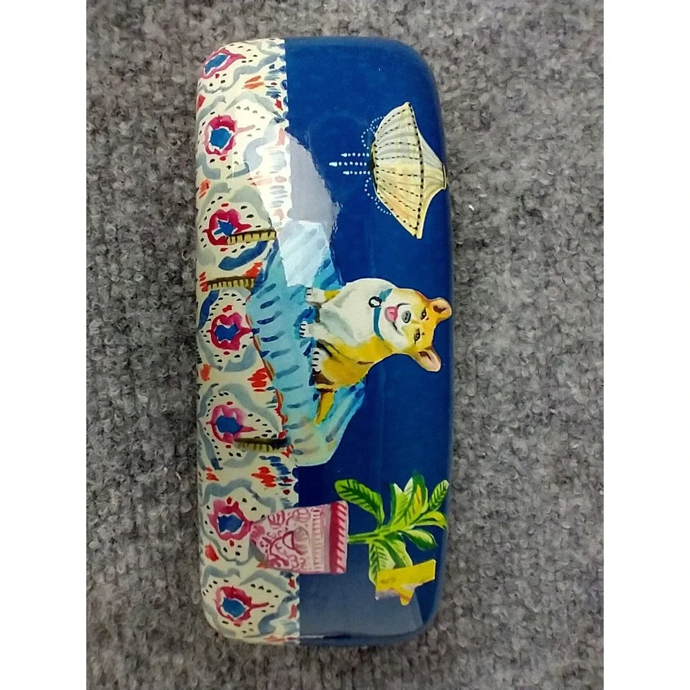 Punch Studio Corgi Dog Hard Shell Eyeglass Case Blue Pink Whimsical Illustration